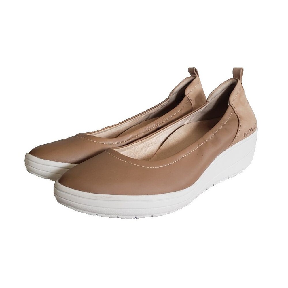 Vionic Women's Jacey Pump Size 7 Wedge Heel Brown Leather Slip On Comfy Shoe